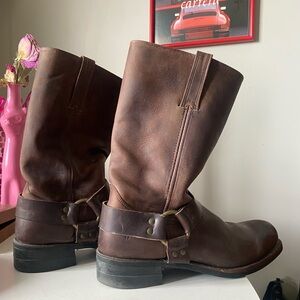 FRYE SIZE 11 BROWN MOTO MENS BOOTS LEATHER MADE IN THE USA